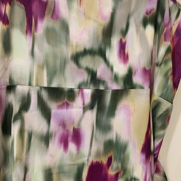 Cider Dress‎ Womens 2XL Watercolor Ruched Retro Disco Satin Midi Romantic - Picture 6 of 9